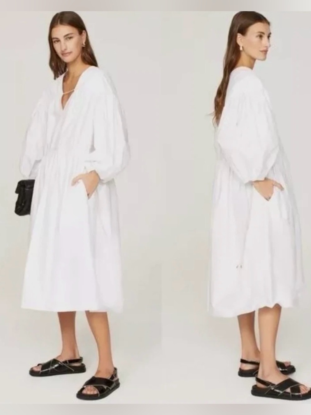 Rosetta Getty White Poplin Ballon Sleeve Oversized Minimalist Midi Dress XS-L